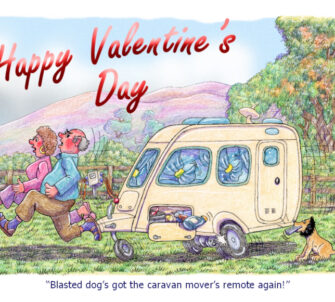 Dog caravan mover - A5 Valentine's Card