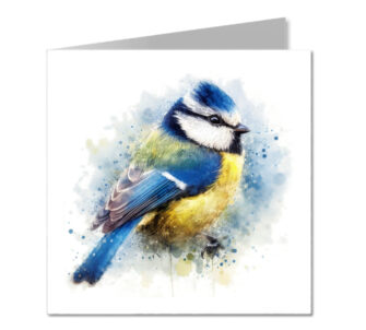 Blue Tit Splash Effect Water Colour - Folded