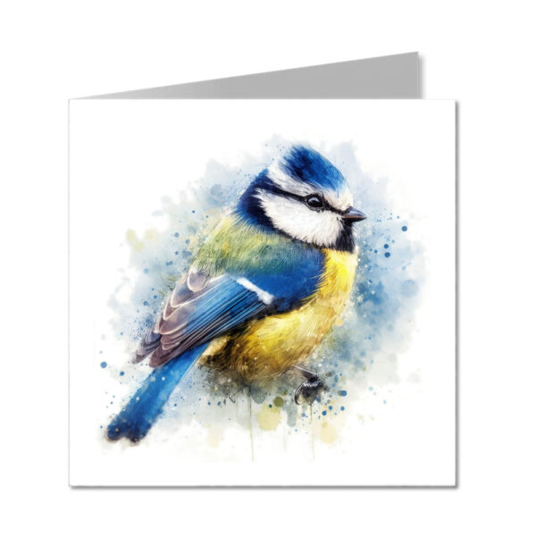 Blue Tit Splash Effect Water Colour - Folded