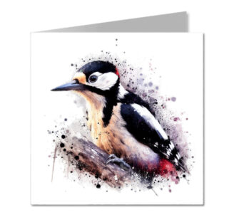 Great Spotted Woodpecker Splash Effect Water Colour - Folded