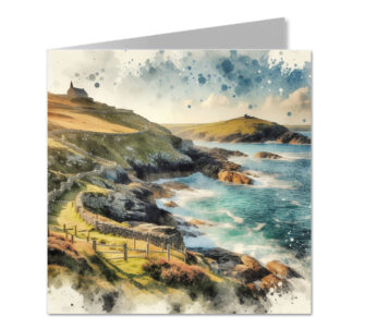 Cornish Coast Walk Splash Effect Watercolour - Folded