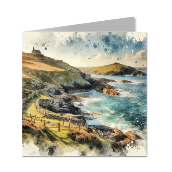 Cornish Coast Walk Splash Effect Watercolour - Folded