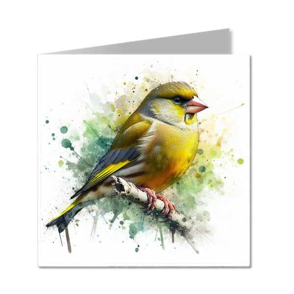 Greenfinch Splash Effect Water Colour - Folded