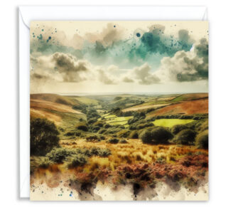 Cornish Moorland Overlooking Countryside Splash Effect Watercolour - Main