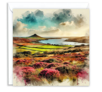 Cornish Moorland Overlooking River Splash Effect Watercolour - Main