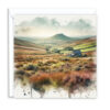 Cornish Moorland Overlooking A Valley Splash Effect Watercolour - Main