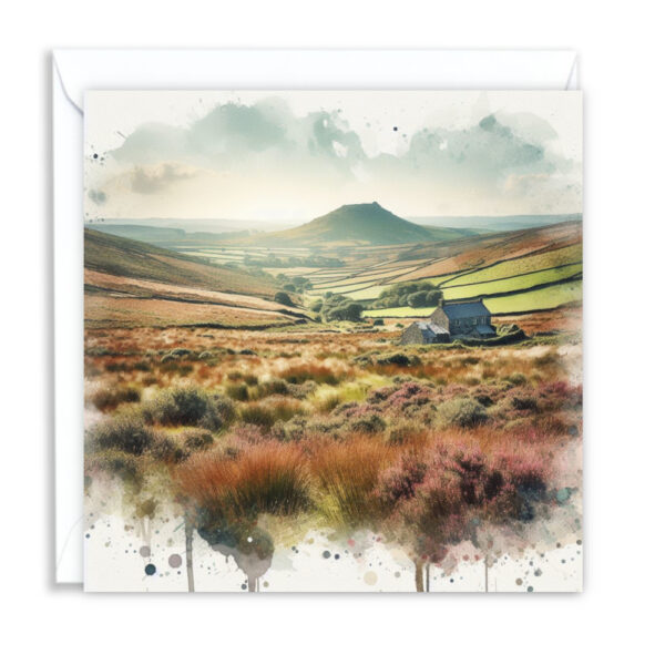 Cornish Moorland Overlooking A Valley Splash Effect Watercolour - Main