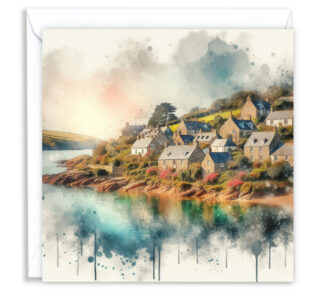 Cornish Riverside Village Splash Effect Watercolour - Main