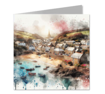 Cornish Sea Town Splash Effect Watercolour - Folded