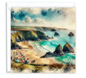 Cornish Beach in Summer Splash Effect Watercolour - Main