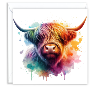 Highland Cow Rainbow Portrait 03