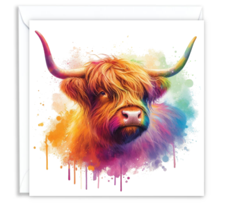 Highland Cow Rainbow Portrait 06