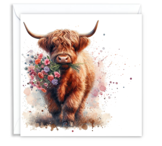Highland Cow with Flowers 08